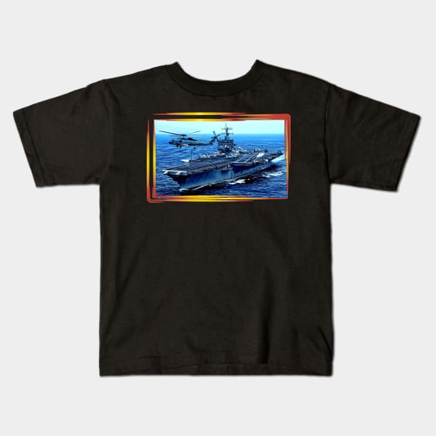 USS Enterprise Aircraft Carrier Kids T-Shirt by Arie